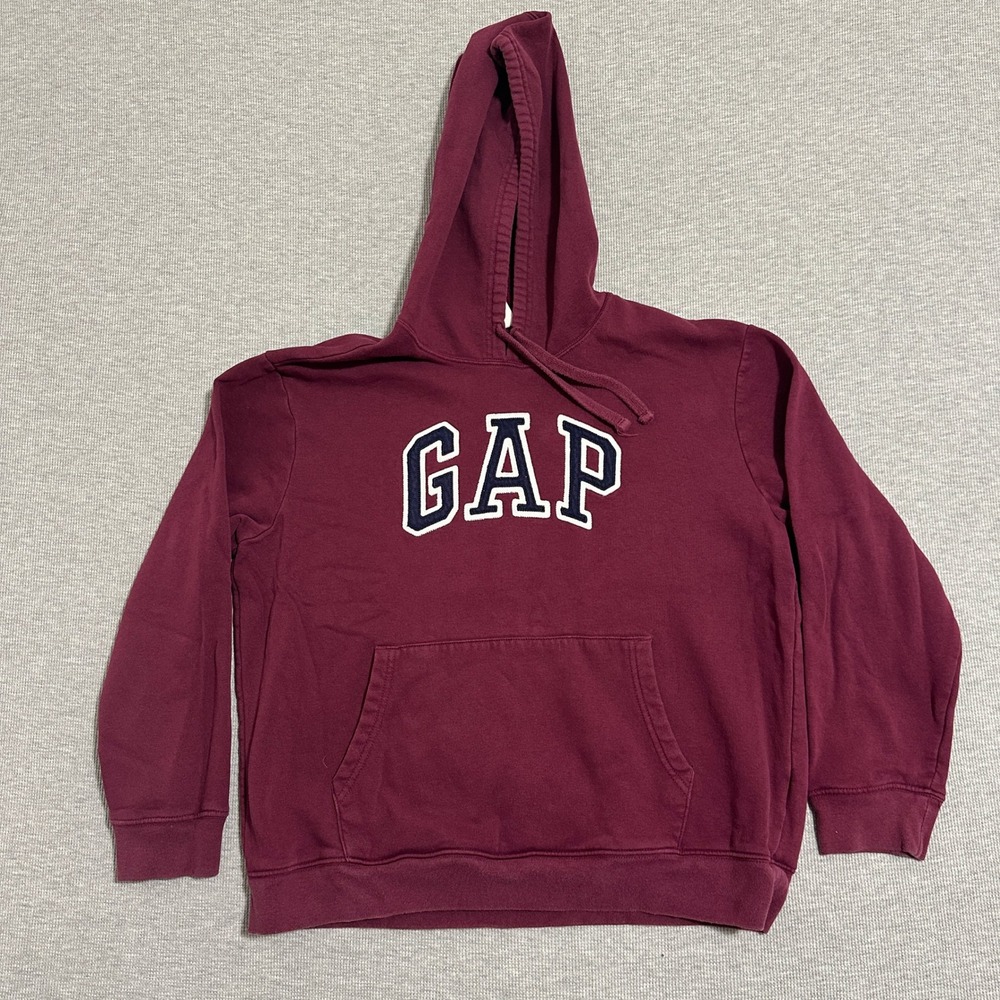 Gap Heritage Logo Arch Pullover Hoodie Men's Large Ruby Wine Maroon